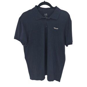 Armani exchange mens XL blue short sleeve embroidered polo shirt cotton blend